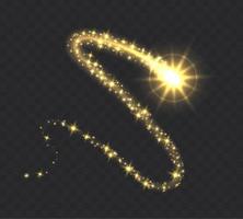 Glowing magic swirl, golden light trail effect with sparkles. vector