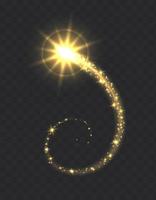 Glowing magic swirl, golden light trail effect with sparkles. vector