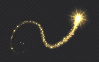 Glowing magic swirl, golden light trail effect with sparkles. vector