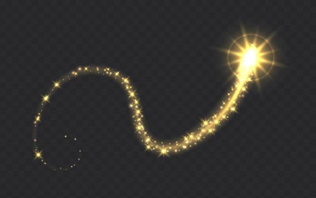 Glowing magic swirl, golden light trail effect with sparkles.