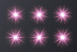 Light flares set isolated on transparent background. Pink lens flares, bokeh, sparkles, shining stars collection. vector