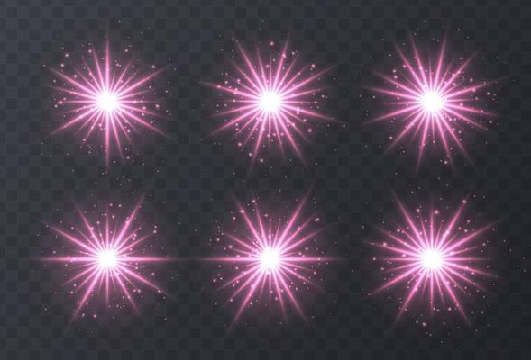 Light flares set isolated on transparent background. Pink lens flares, bokeh, sparkles, shining stars collection.