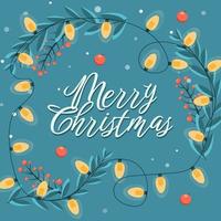 Merry Christmas greeting card template with garland and red berries vector