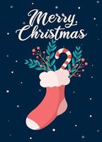 Greeting card template with christmas stocking vector