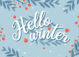Hello winter lettering, cute vector illustration, banner, poster, card template