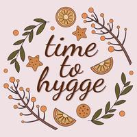 Time to hygge. Banner, poster template with cozy home elements vector