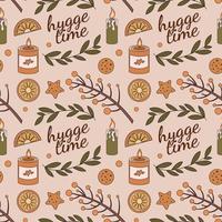 Hygge time seamless pattern with cozy elements vector