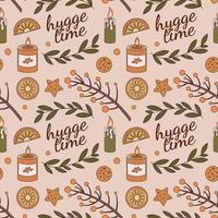 Hygge time seamless pattern with cozy elements vector