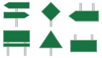Green road signs set collection. Traffic road realistic sign on white background. Vector illustration. EPS 10.