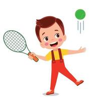 happy cute kid boy play train tennis vector