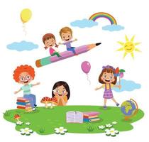 Children working and reading book in the park vector