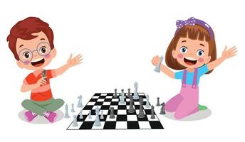 Cartoon Character Playing Chess Game vector