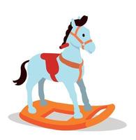 happy boy swinging on toy horse vector