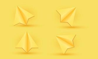 illustration icon realistic 3d set yellow paper plane isolated on background vector