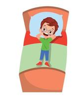 cute boy daydreaming lying on his bed vector