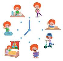 Cartoon kid daily routine activities set vector