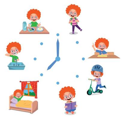 Cartoon kid daily routine activities set