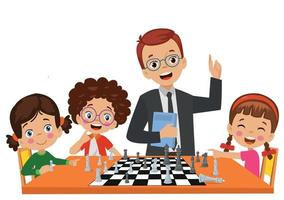 Cartoon Character Playing Chess Game vector