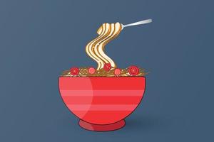 Fried noodles Chinese cuisine icon. Asian food vector illustration