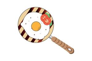 Frying pan with scrambled egg and tomato vector