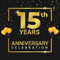 15 year Anniversary celebration banner design in golden gradient color. vector