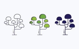 icono de árbol, línea e ilustración de vector de glifo