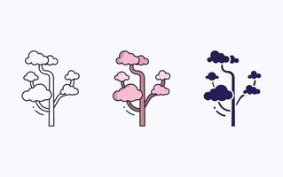 icono de árbol, línea e ilustración de vector de glifo