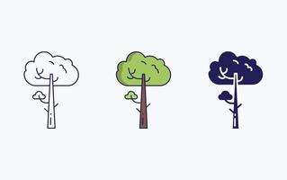 icono de árbol, línea e ilustración de vector de glifo