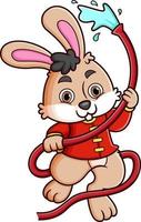 Rabbit wearing red clothes chinese traditional and playing water hose vector