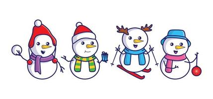 Set of Christmas snowman collection. Vector design for winter and christmas greeting card.