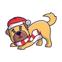 lindo perro de navidad en vector de ilustración de traje de navidad