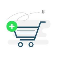 no hay artículo en el carrito de compras, agregue producto, haga clic para comprar ahora concepto ilustración diseño plano vector eps10. elemento gráfico moderno para página de destino, interfaz de usuario de estado vacío, infografía, icono