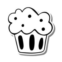 Monochrome Fluffy with Topping Cupcake on white silhouette and gray shadow. Vector illustration for decoration or any design.