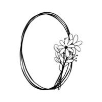 Black line Little Bouquet on triple oval frame. Vector illustration for decorate logo, greeting cards and any design.