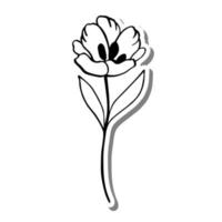 Monochrome flower on white silhouette and gray shadow. Vector illustration for decoration or any design.