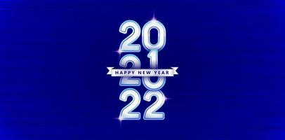 Happy New Year 2022 with dark blue backgrounds, 2022 font number silver with ribbon, happy new year silver ribbon, for greeting cards, banner, flyer, printing, poster with minimalist template vector