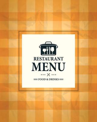 Food and drinks restaurant menu on a retro style tablecloth background