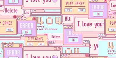 Cute bright seamless pattern in a trendy Y2K style. Nostalgia for 90s - 2000s. Computer window screen. Aesthetics of old computers. vector