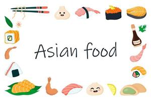 Rectangular frame with Asian food. vector illustration