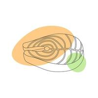 bistec de salmón al estilo del arte lineal con manchas de colores. ilustración vectorial vector