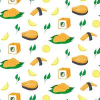 Seamless pattern with salmon and sushi. vector illustration
