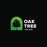 oak Tree Silhouette Picture Wall Frame landscape logo design retro vintage on black background vector