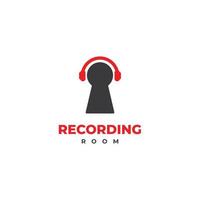 recording room logo design on isolated background. key hole combine with earphone logo vector