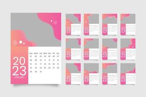 Plantilla de calendario 2023. un conjunto de ilustración de vector de diseño de calendario de pared de lujo.