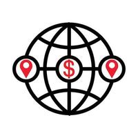 Money transaction icon. Foreign remittance exchange sign with globe. Financial Telecommunication symbol illustration. vector