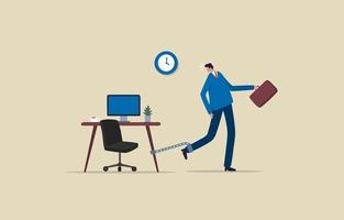 Hard working office workers. Work like a slave. Employees are attached to chains. illustration vector