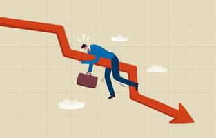 Business loss or fail. stock market crash. business bankruptcy. Businessman investor decline red arrow graph.