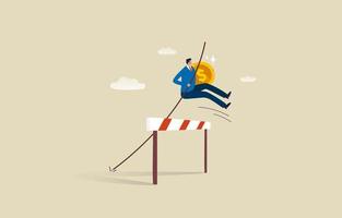 Business success. financial success or investment. Profit of an organization or company. Businessman jumping over obstacles and holding money coins. llustration