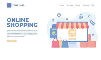 Online shopping store with mobile concept. Modern flat design concept of web page design for website and mobile website. vector