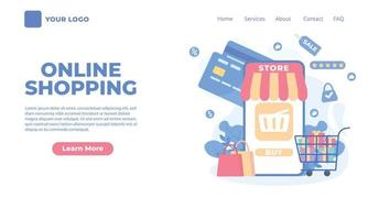 Landing page template of Online Shopping. Online shopping concept illustrations on the mobile application. vector